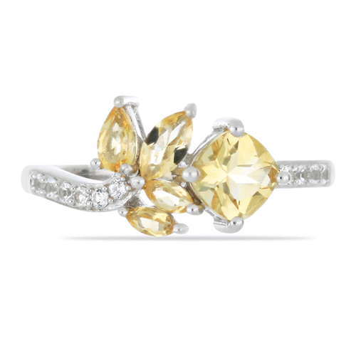 BUY 925 SILVER REAL CITRINE WITH WHITE ZIRCON GEMSTONE RING 